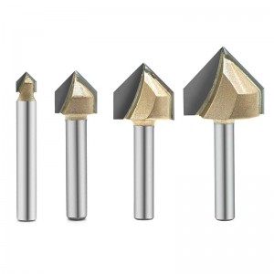 90-Degree V Groove Router Bit, Titanium Coated Carbide-Tipped 2-Flute CNC Engraving Bit Woodworking Chamfer Bevel Cutter, 1/4-Inch Shank
