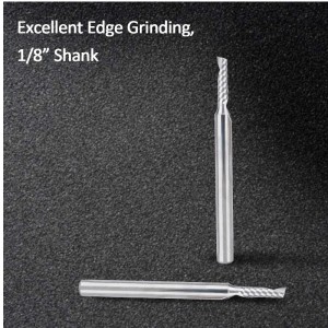 CNC Router Bits, 1/8” Shank Spiral Upcut Router Bit 1 Flute End Mill Set Milling Cutter 2mm Cutting Single Flute Tungsten Steel Engraving Tool 8mm CEL, 38.5mm OAL for MDF Acrylic PVC