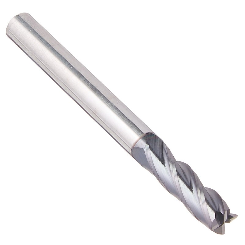 Solid Carbide End Mill, AlTiN Coated, 4 Flute, 3/16" Diameter, 3/16" Shank, 5/8" Length of Cut, 2" Overall Length
